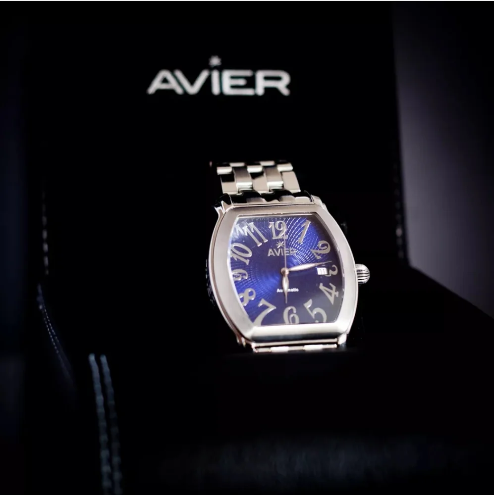 Avier Men's Statesman Stainless Steel Automatic Blue Dial Watch